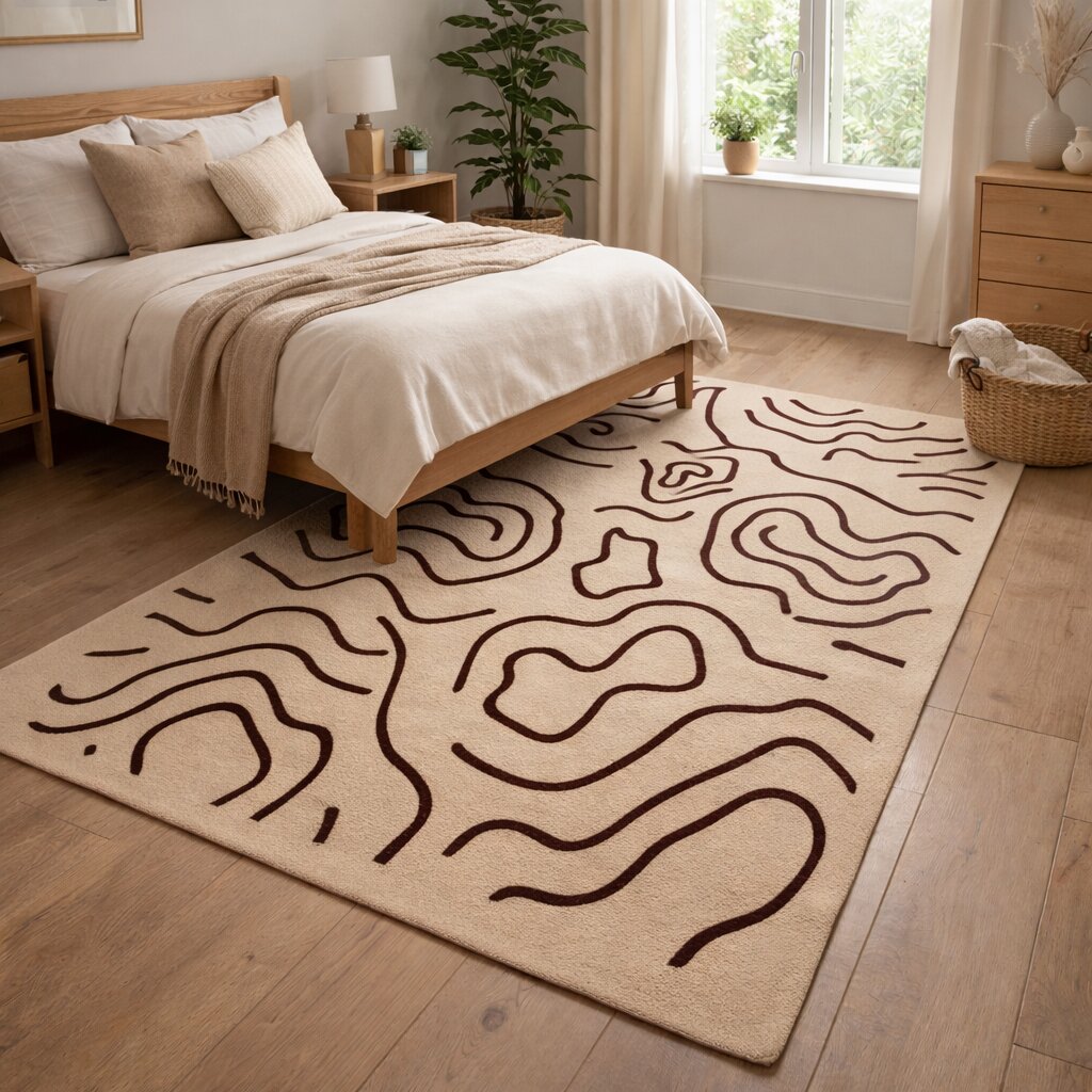Beige Modern Line Pattern Rug Contemporary Area Carpet for Living Room and Bedroom