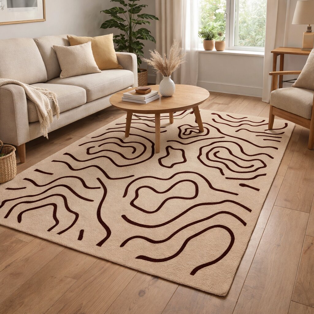 Beige Modern Line Pattern Rug Contemporary Area Carpet for Living Room and Bedroom