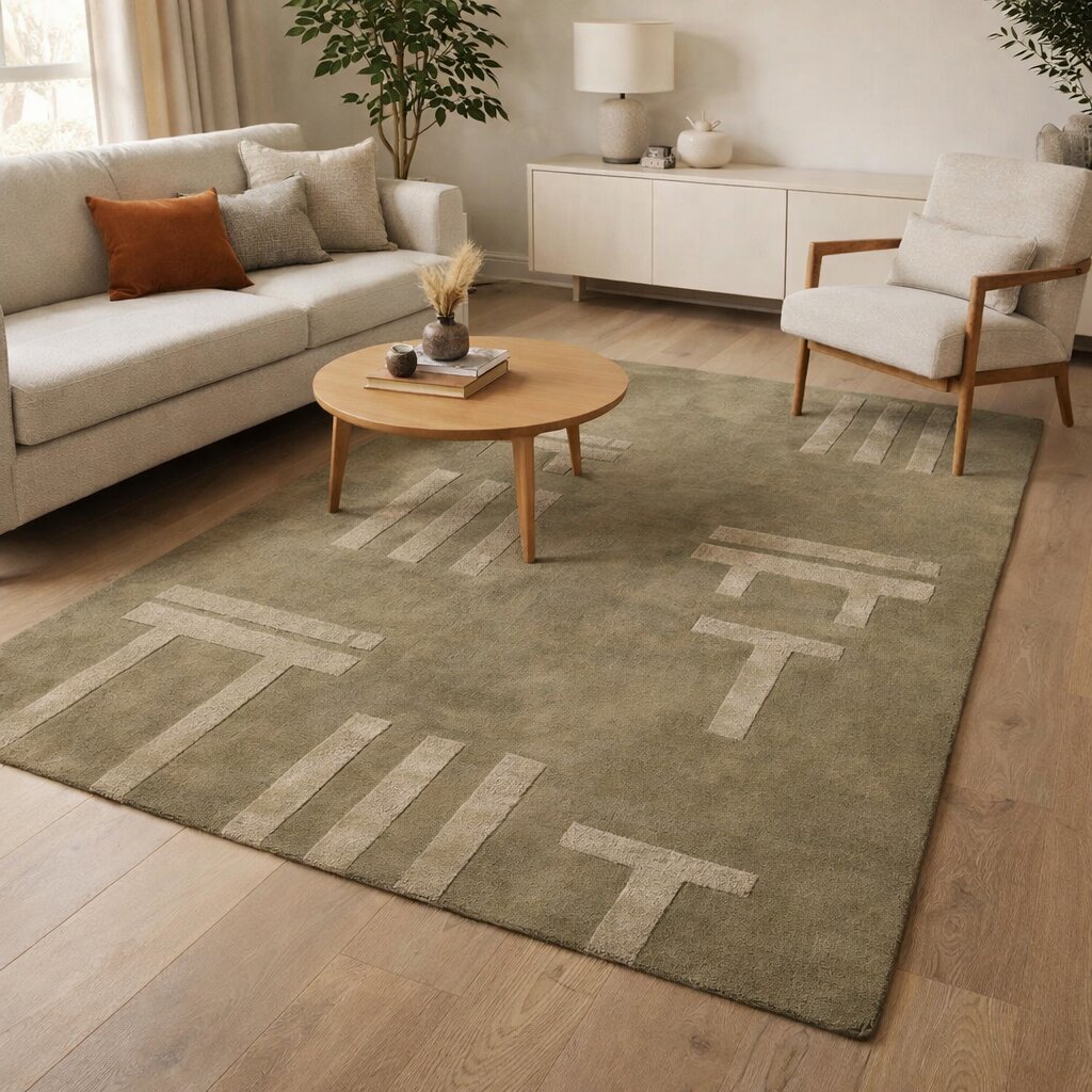 Modern Olive Green Geometric Rug Minimalist Patterned Carpet for Living Room and Bedroom
