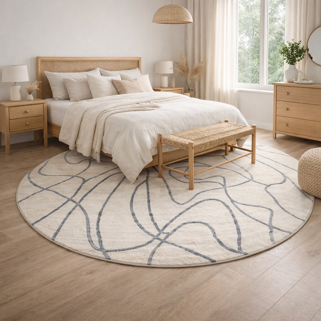 Wool Silk Area Rug Hand Tufted 5X5 X66 7X7 8X8 Round Rug Rug For Living Room