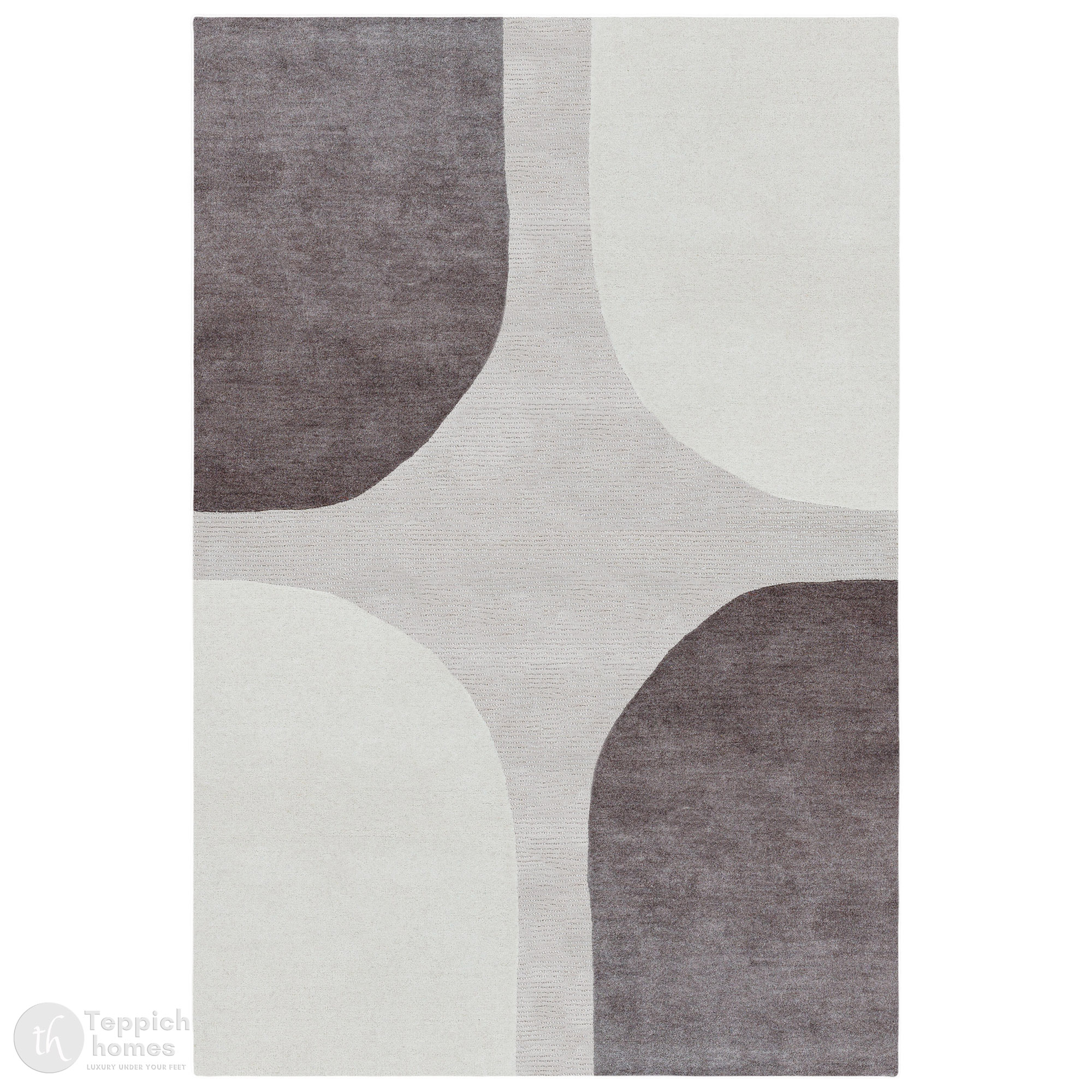 Modern Grey and White Geometric Area Rug Handmade Wool Carpet Contemporary Living Room and Bedroom Decor