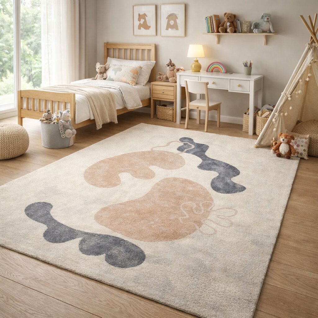 Modern Organic Design Rug Beige Contemporary Wool Carpet for Living Room and Bedroom