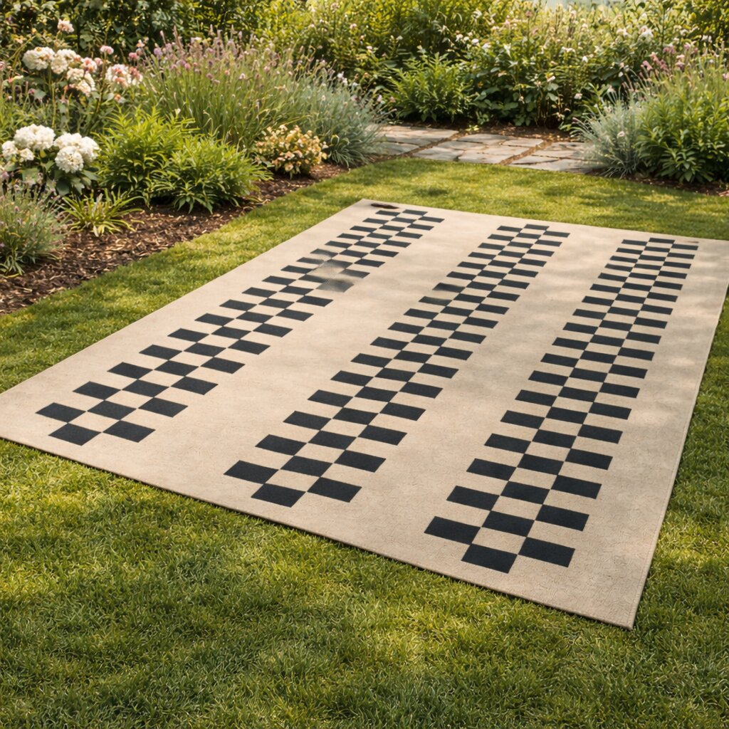 Beige and Black Geometric Rug with Checkered Stripe Design Modern Contemporary Carpet