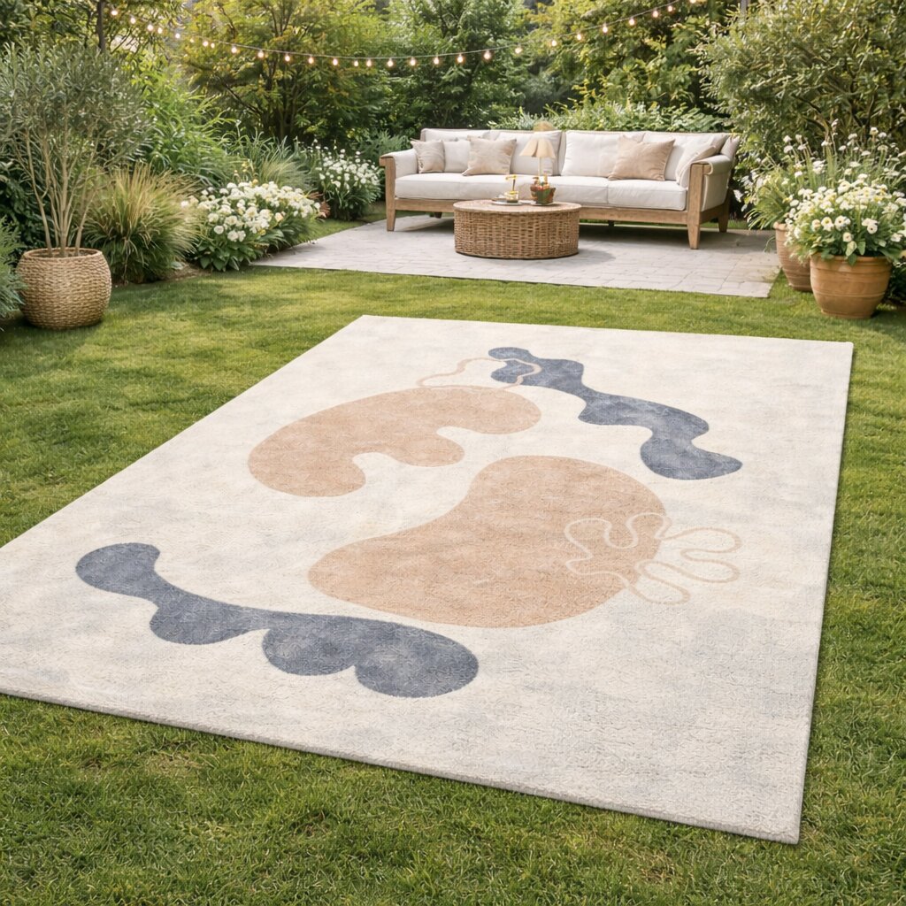 Modern Organic Design Rug Beige Contemporary Wool Carpet for Living Room and Bedroom