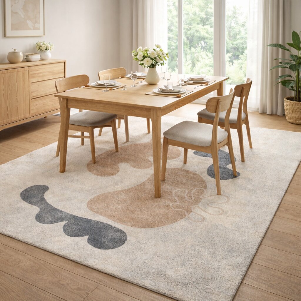 Modern Organic Design Rug Beige Contemporary Wool Carpet for Living Room and Bedroom