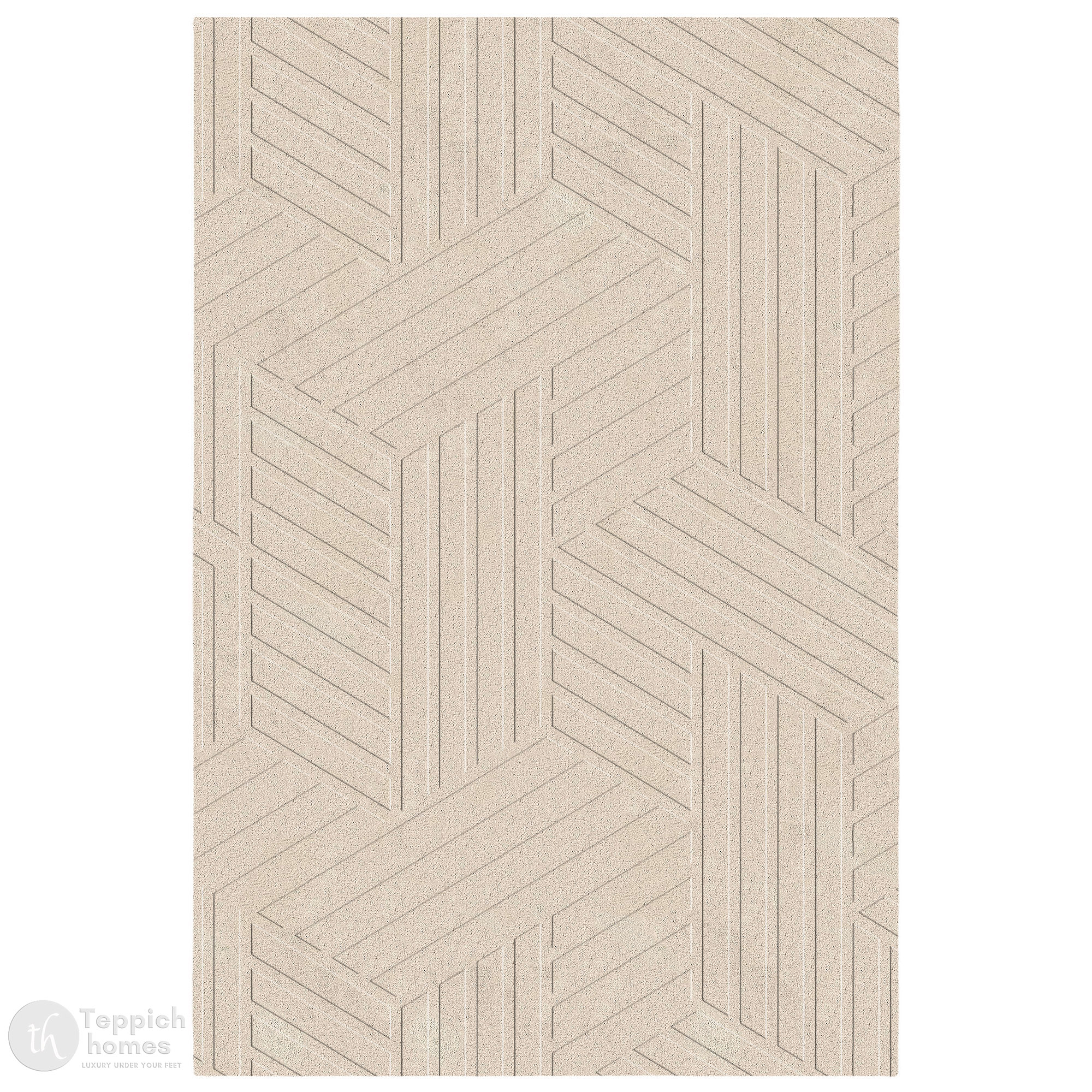 Luxury Beige Geometric Pattern Wool Rug Modern Hand Tufted Area Carpet for Living Room and Bedroom