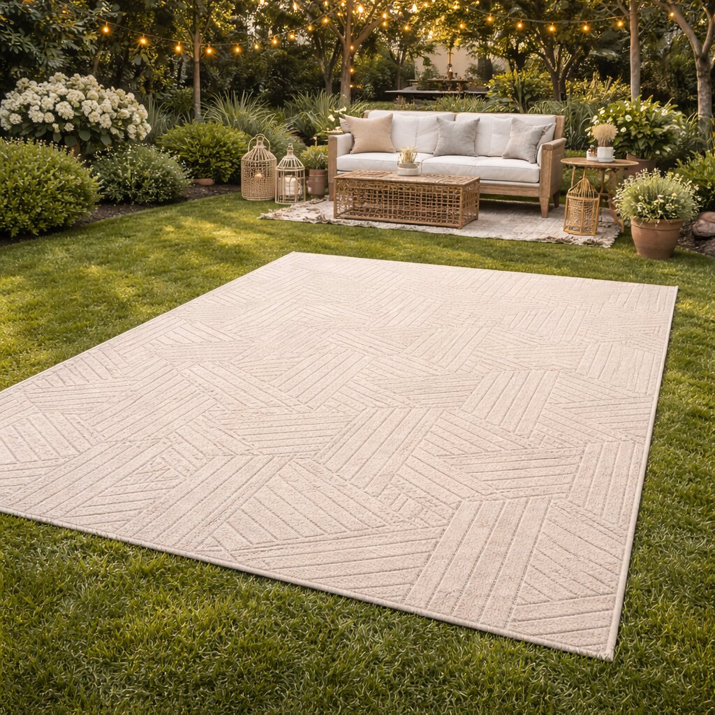 Luxury Beige Geometric Pattern Wool Rug Modern Hand Tufted Area Carpet for Living Room and Bedroom