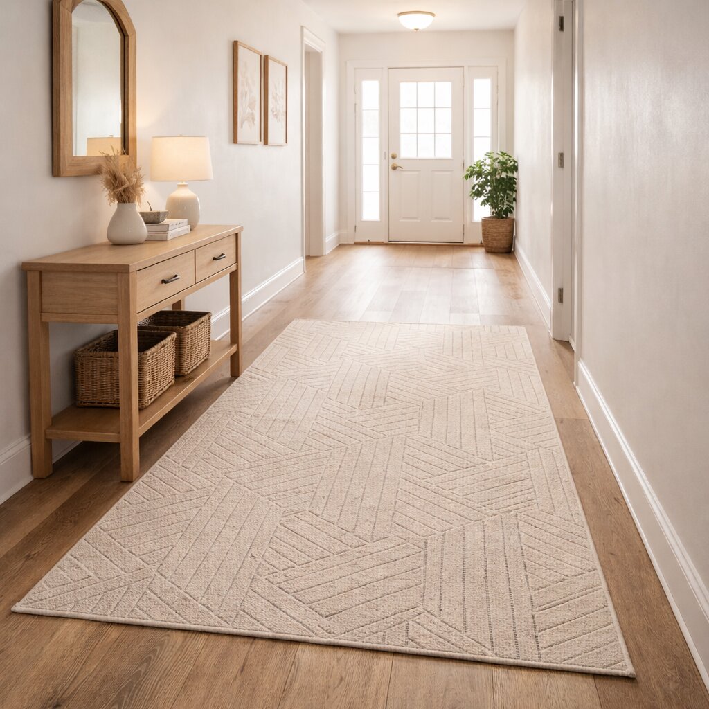 Luxury Beige Geometric Pattern Wool Rug Modern Hand Tufted Area Carpet for Living Room and Bedroom