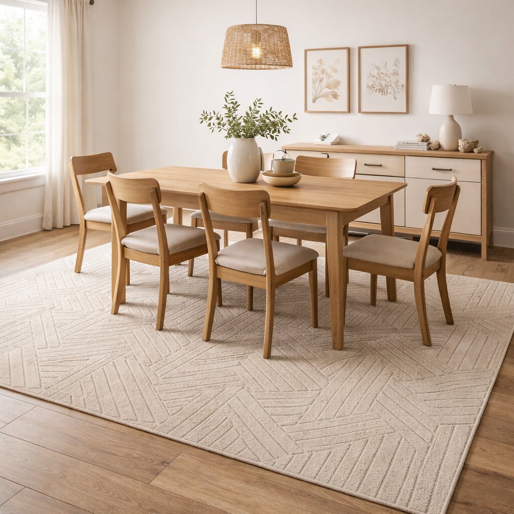 Luxury Beige Geometric Pattern Wool Rug Modern Hand Tufted Area Carpet for Living Room and Bedroom