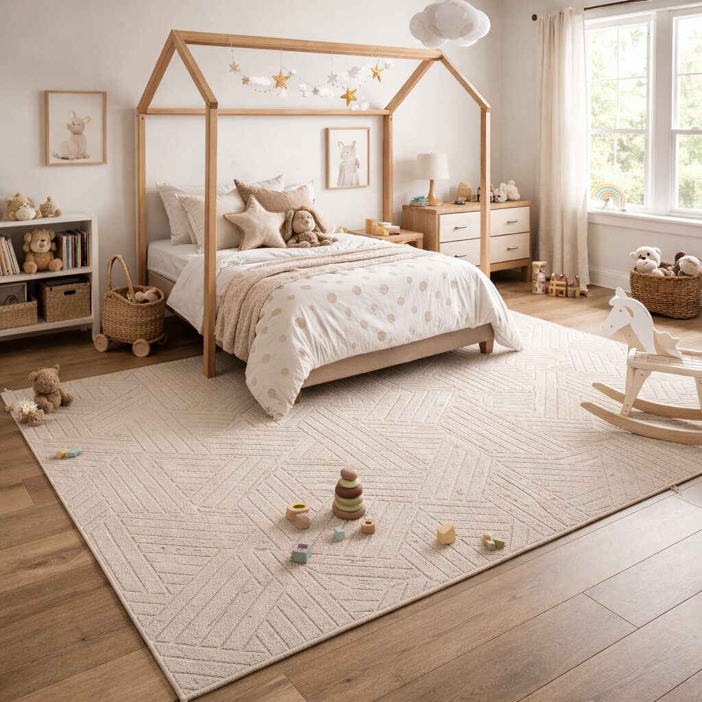 Luxury Beige Geometric Pattern Wool Rug Modern Hand Tufted Area Carpet for Living Room and Bedroom