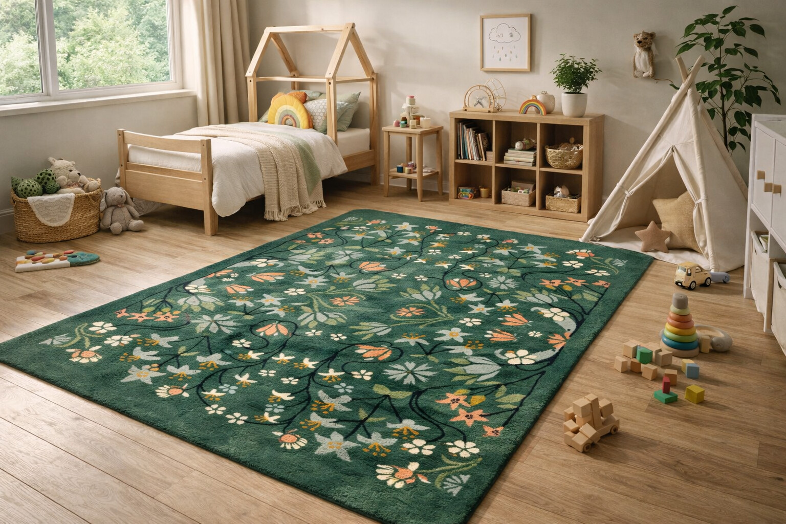 Hand Tufted Pilar Floral Wool Rug for living space and coxy room