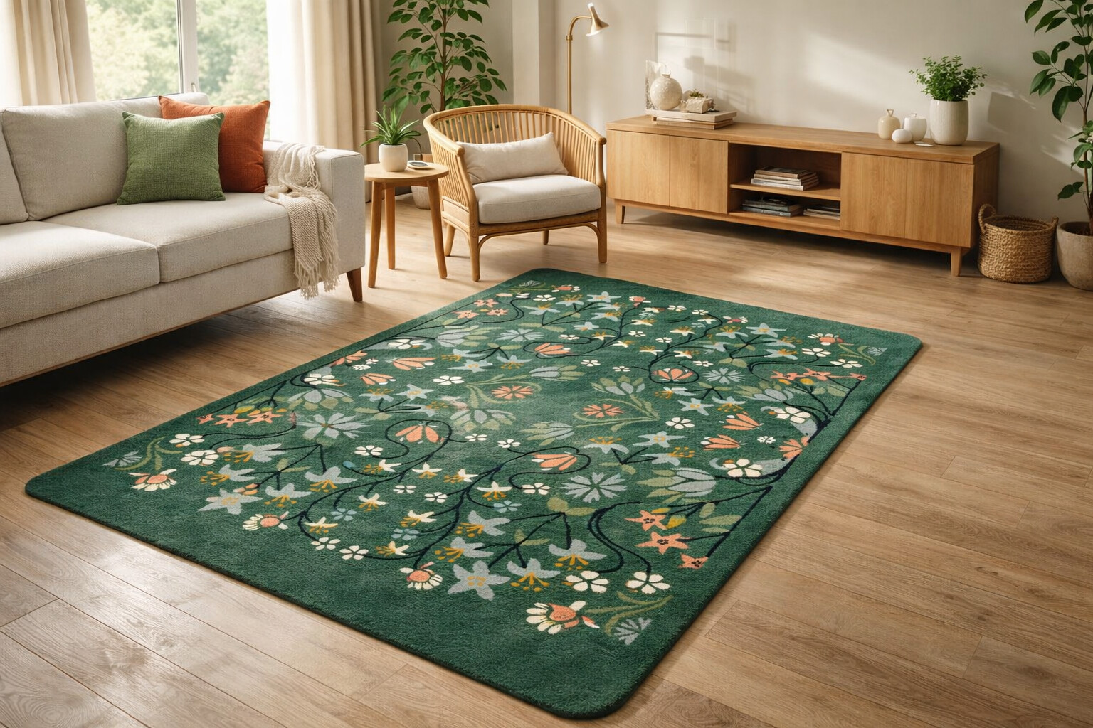 Hand Tufted Pilar Floral Wool Rug for living space and coxy room
