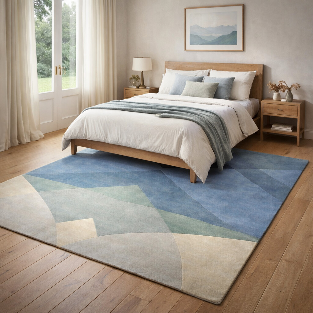 Blue Abstract Rug Hand Tufted Wool Rug Geometric Carpet Living Room Bedroom 5x7 5x8 6x8 6x9