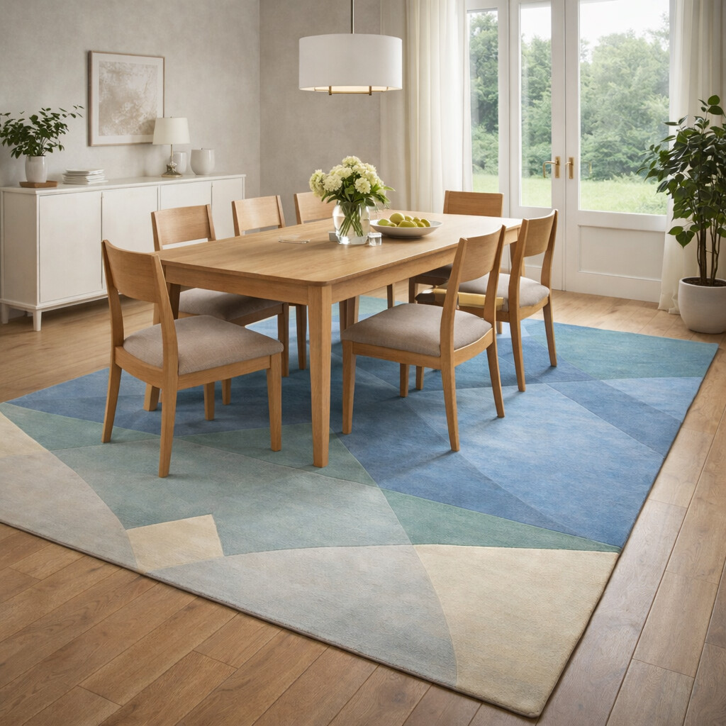 Blue Abstract Rug Hand Tufted Wool Rug Geometric Carpet Living Room Bedroom 5x7 5x8 6x8 6x9