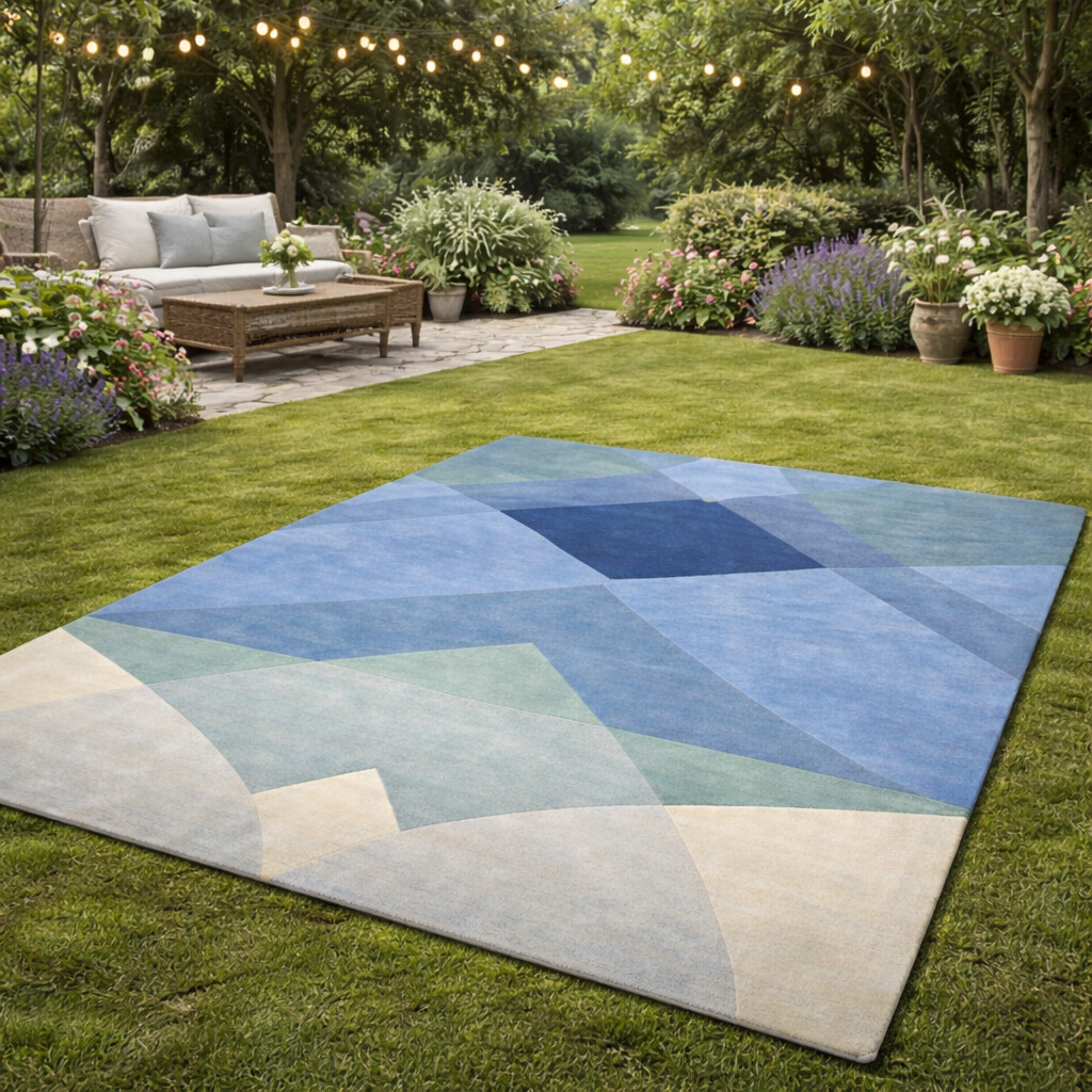 Blue Abstract Rug Hand Tufted Wool Rug Geometric Carpet Living Room Bedroom 5x7 5x8 6x8 6x9