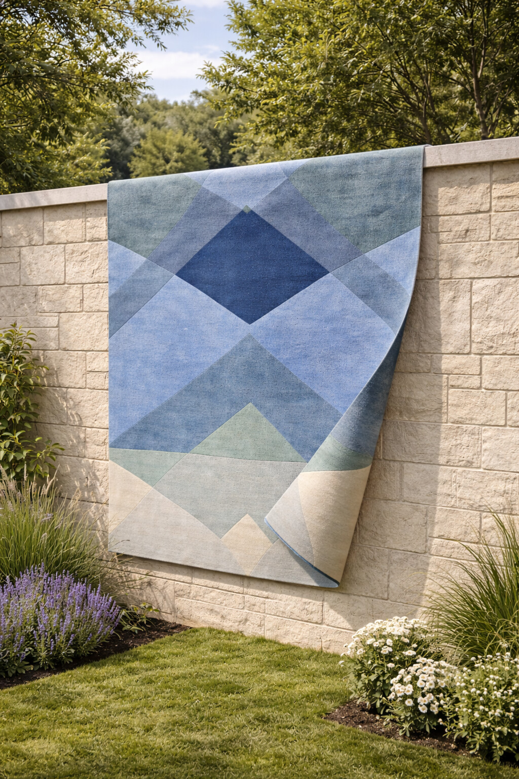 Blue Abstract Rug Hand Tufted Wool Rug Geometric Carpet Living Room Bedroom 5x7 5x8 6x8 6x9