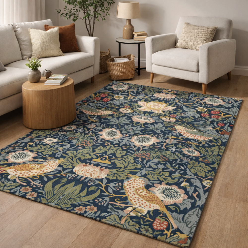 Image of Hand Tufted Strawberry Thief Rug for Living Space, Foyer, Bedroom and Coxy Room