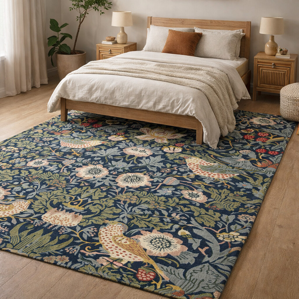 Hand Tufted Strawberry Thief Rug for Living Space Foyer Bedroom and Coxy Room