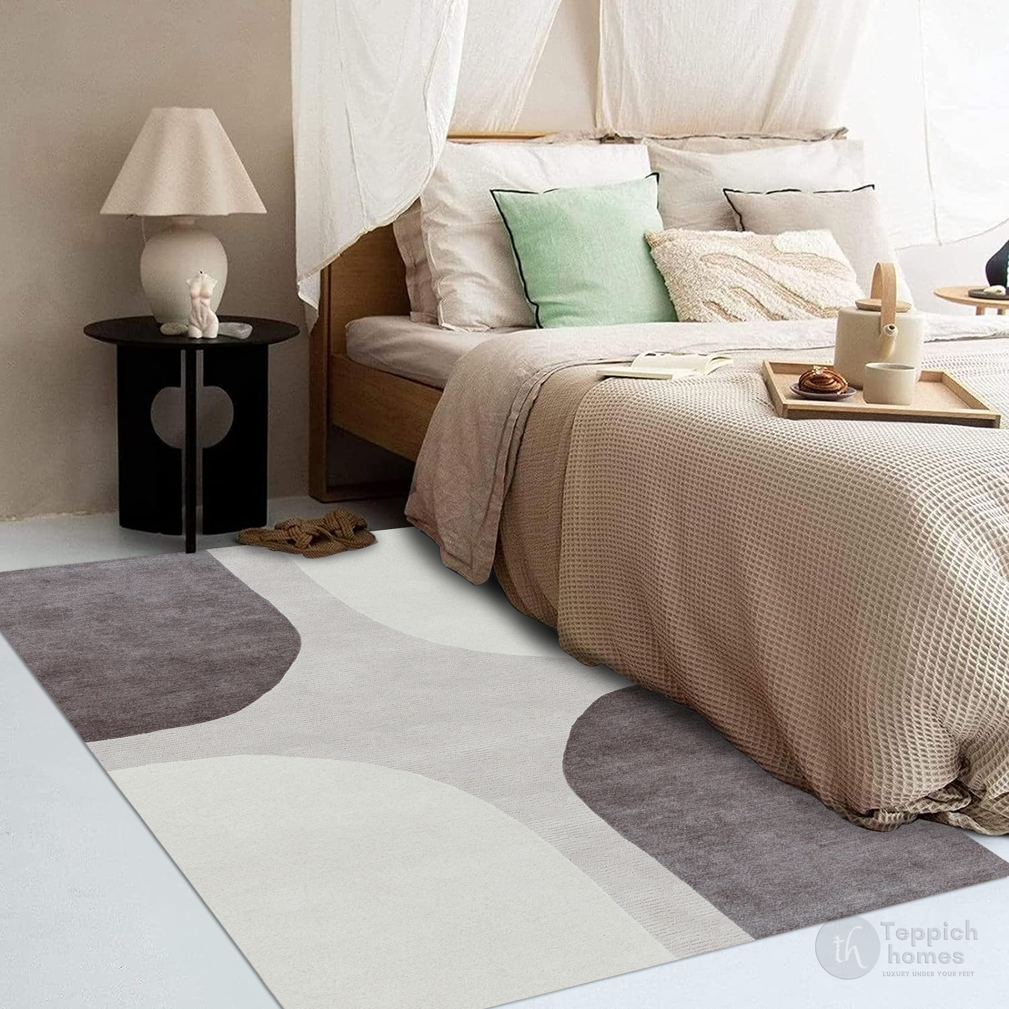 Modern Grey and White Geometric Area Rug Handmade Wool Carpet Contemporary Living Room and Bedroom Decor