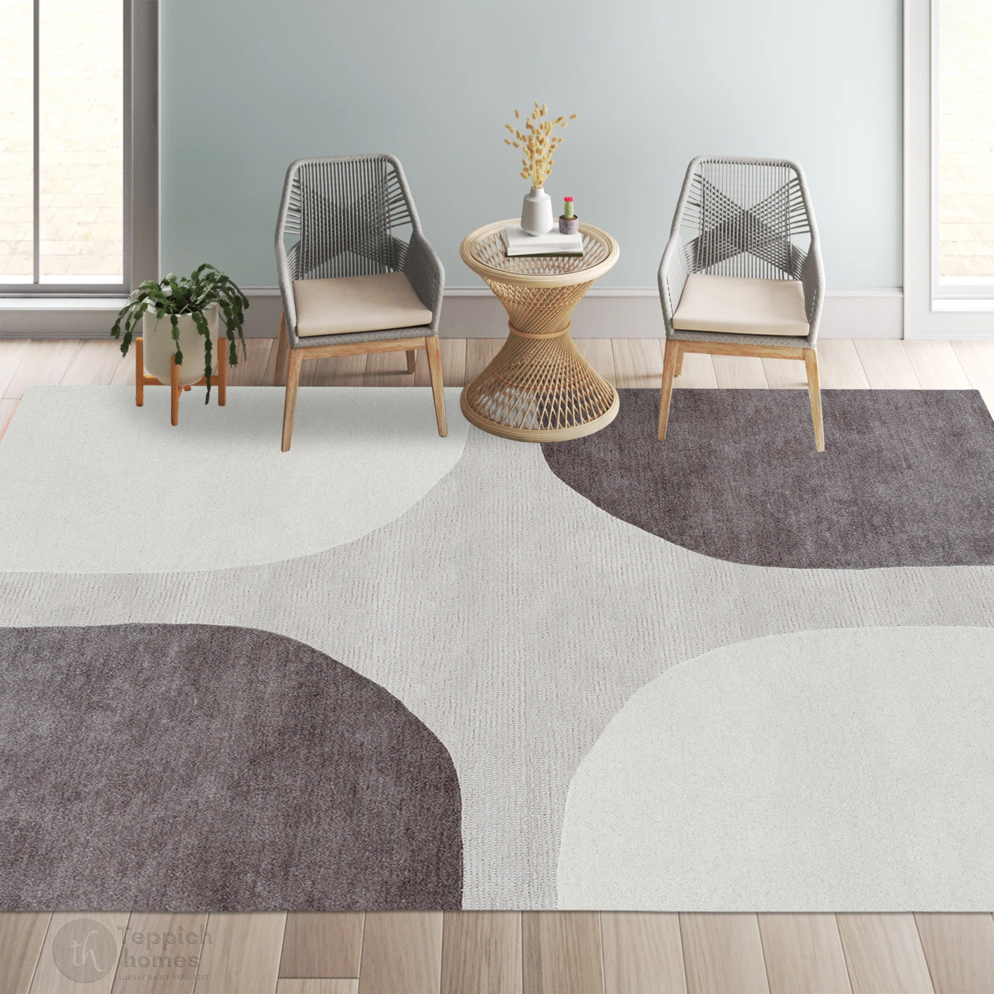 Modern Grey and White Geometric Area Rug Handmade Wool Carpet Contemporary Living Room and Bedroom Decor