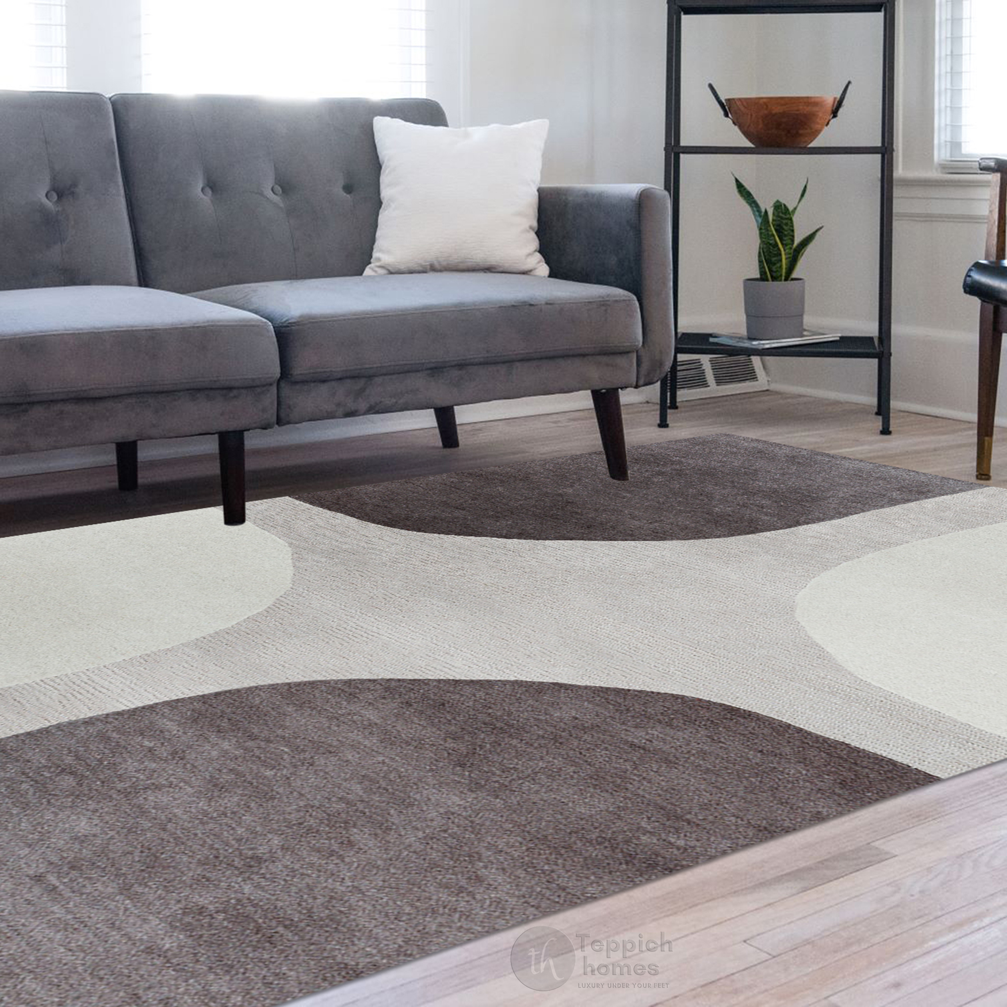 Modern Grey and White Geometric Area Rug Handmade Wool Carpet Contemporary Living Room and Bedroom Decor