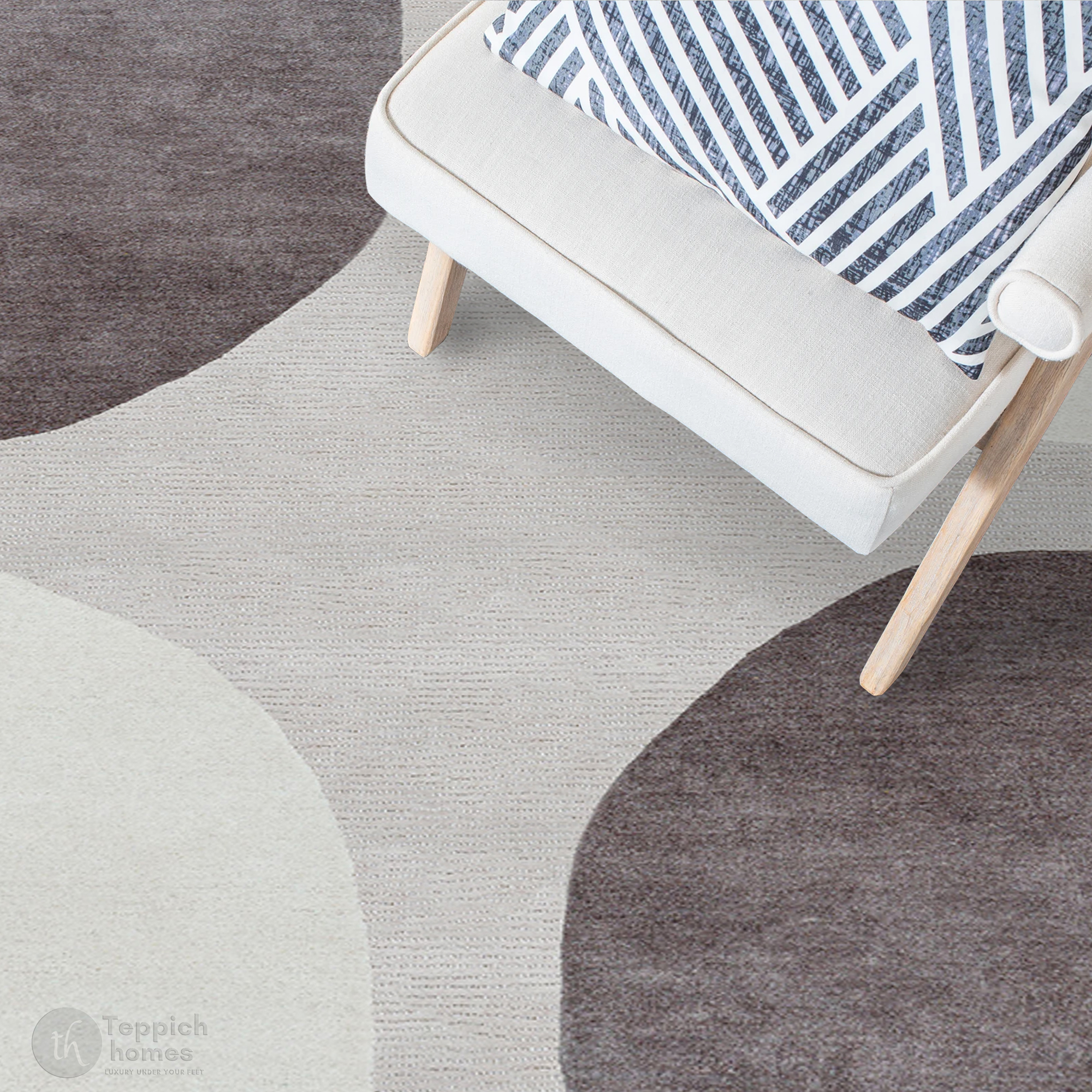 Modern Grey and White Geometric Area Rug Handmade Wool Carpet Contemporary Living Room and Bedroom Decor