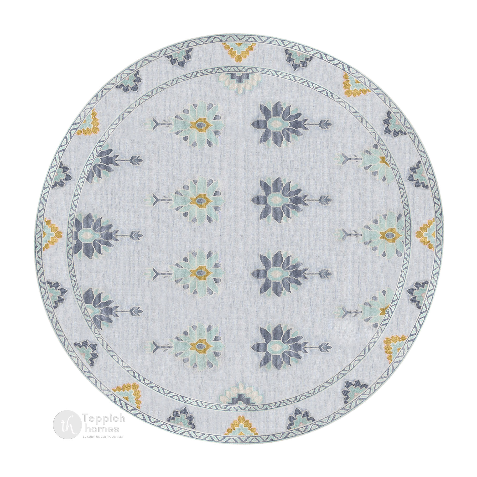 5x5 6x6 7x7 8x8 Handmade wool carpet Ivory color Geometric area rug Round shape Oushak knotted carpets