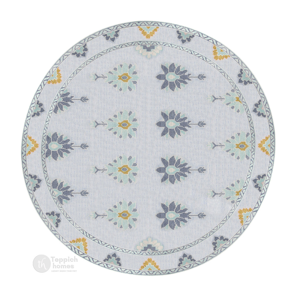 Image of 5x5, 6x6, 7x7, 8x8, Handmade wool carpet, Ivory color, Geometric area rug, Round shape, Oushak knotted carpets