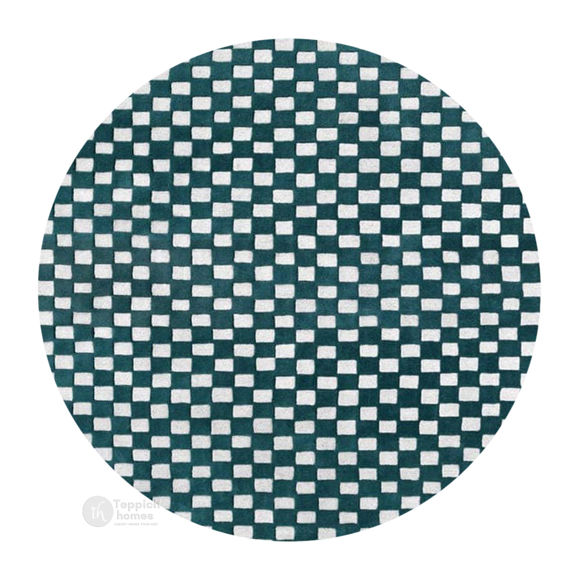 9x9 Area rug  Round checkered rug  6x6 7x7 8x8 10x10  Hand tuft  White and Sage Green color  Hallway Living room