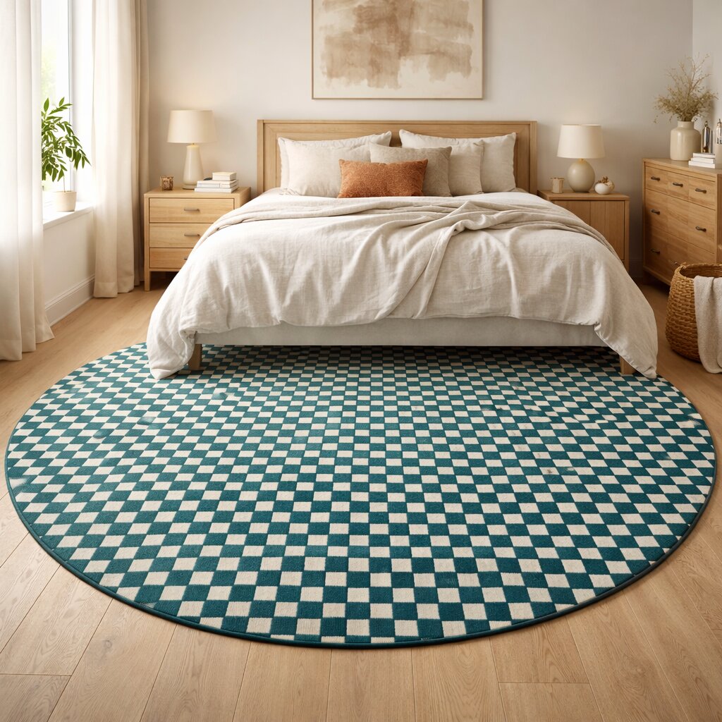 9x9 Area rug  Round checkered rug  6x6 7x7 8x8 10x10  Hand tuft  White and Sage Green color  Hallway Living room