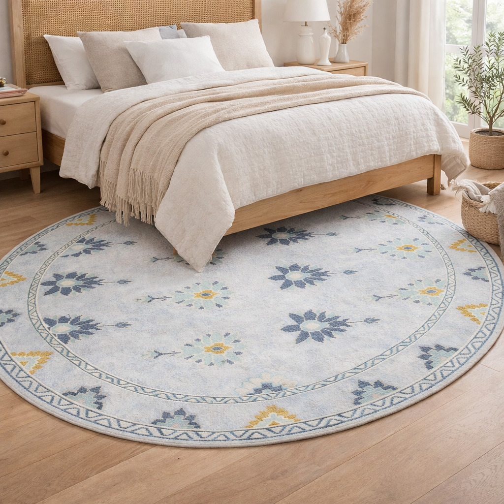 5x5 6x6 7x7 8x8 Handmade wool carpet Ivory color Geometric area rug Round shape Oushak knotted carpets