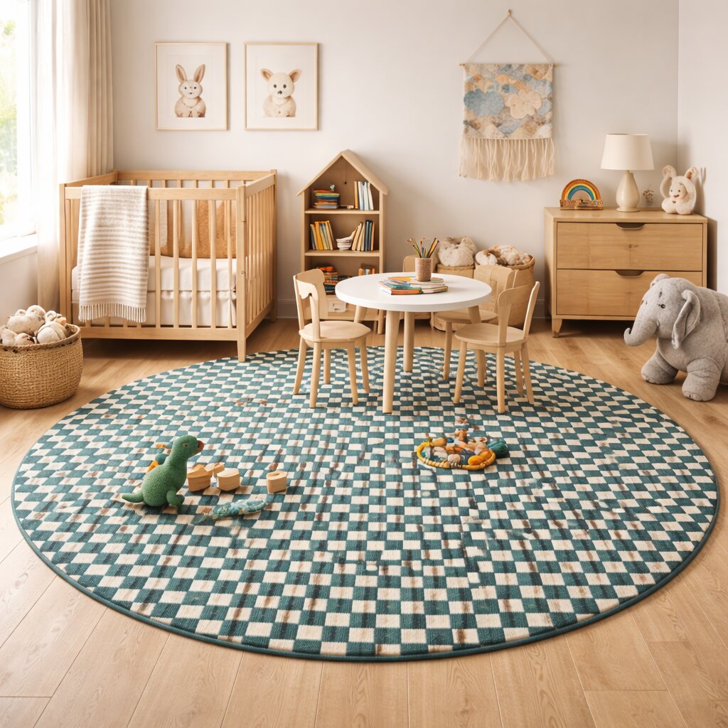 9x9 Area rug  Round checkered rug  6x6 7x7 8x8 10x10  Hand tuft  White and Sage Green color  Hallway Living room