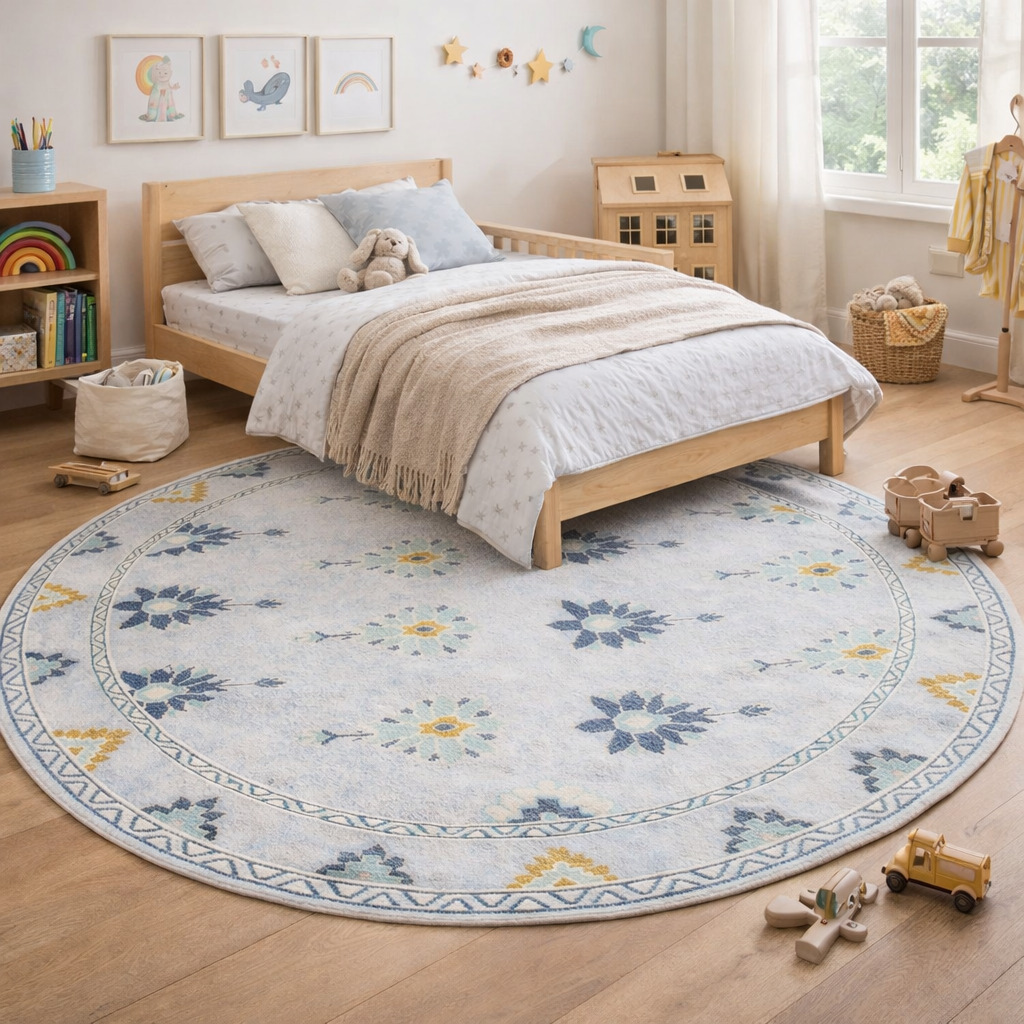 5x5 6x6 7x7 8x8 Handmade wool carpet Ivory color Geometric area rug Round shape Oushak knotted carpets