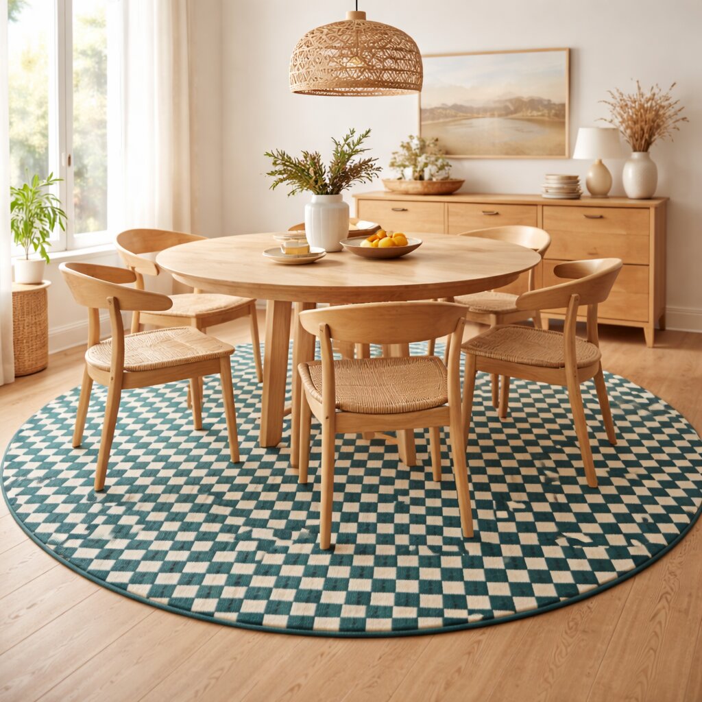 9x9 Area rug  Round checkered rug  6x6 7x7 8x8 10x10  Hand tuft  White and Sage Green color  Hallway Living room