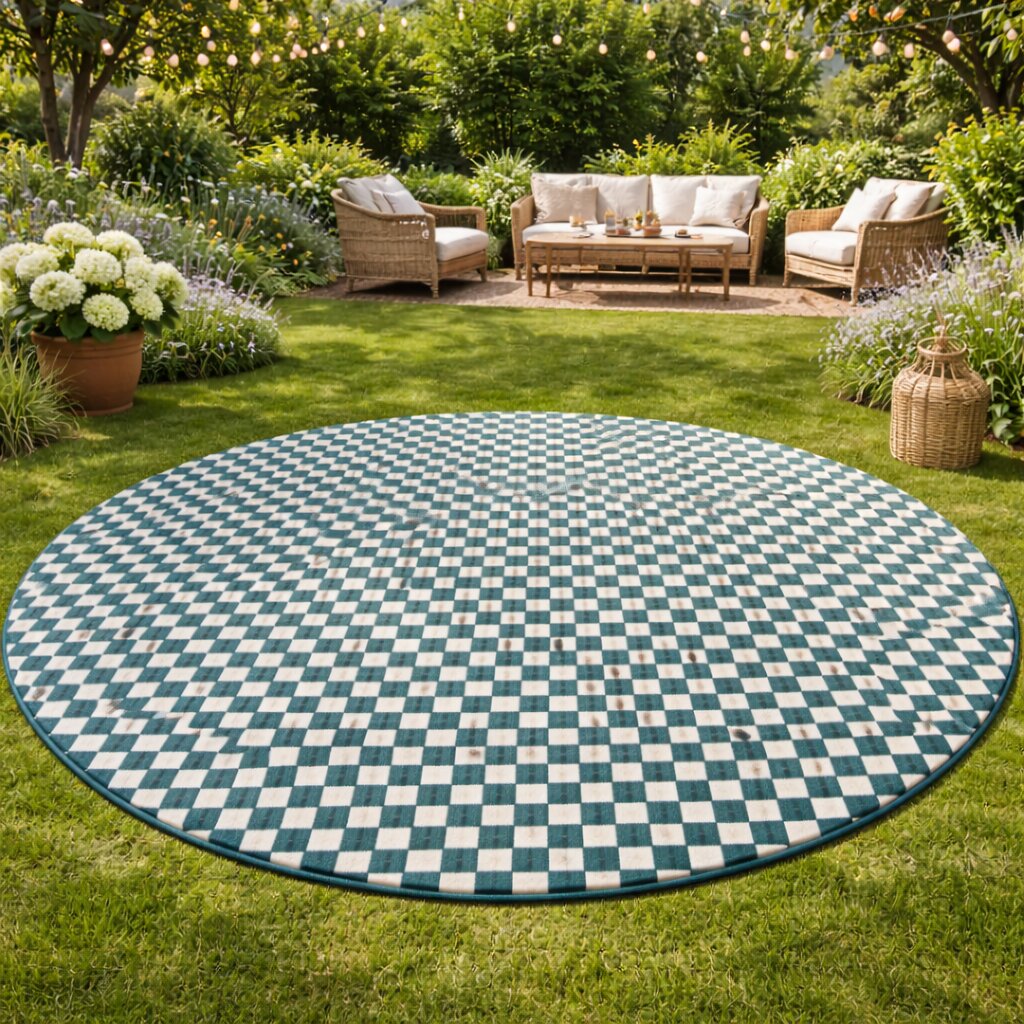 9x9 Area rug  Round checkered rug  6x6 7x7 8x8 10x10  Hand tuft  White and Sage Green color  Hallway Living room