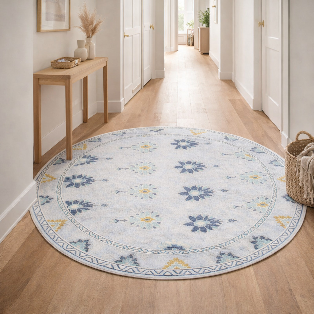 5x5 6x6 7x7 8x8 Handmade wool carpet Ivory color Geometric area rug Round shape Oushak knotted carpets