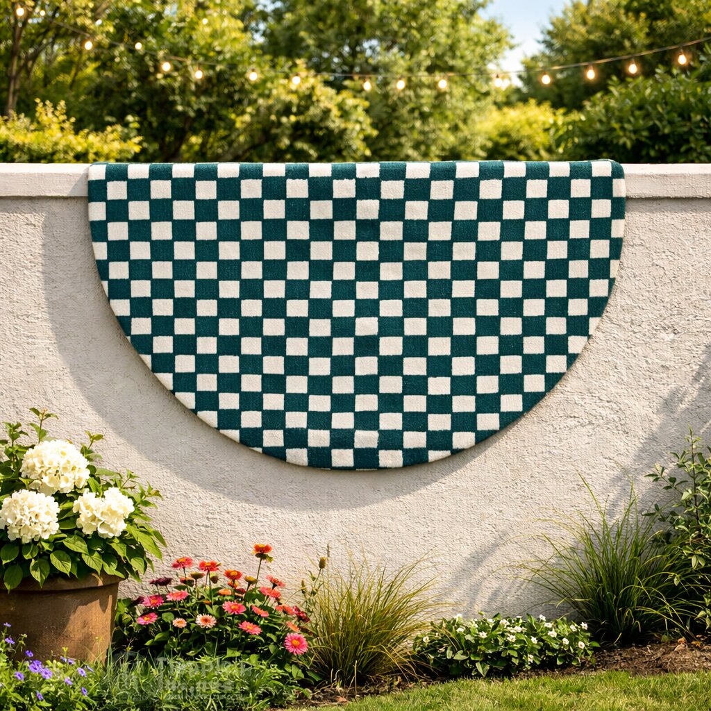 9x9 Area rug  Round checkered rug  6x6 7x7 8x8 10x10  Hand tuft  White and Sage Green color  Hallway Living room