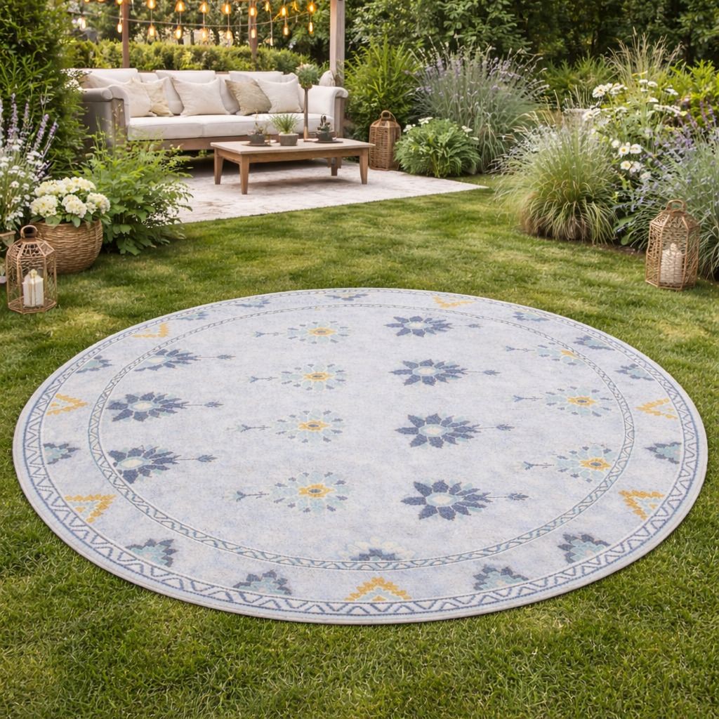 5x5 6x6 7x7 8x8 Handmade wool carpet Ivory color Geometric area rug Round shape Oushak knotted carpets