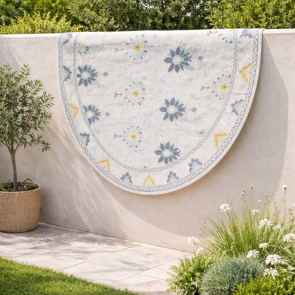 5x5 6x6 7x7 8x8 Handmade wool carpet Ivory color Geometric area rug Round shape Oushak knotted carpets