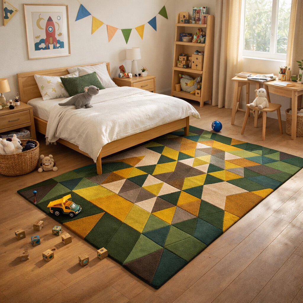 Hand Tufted Green Pattern Rug for living space and Coxy