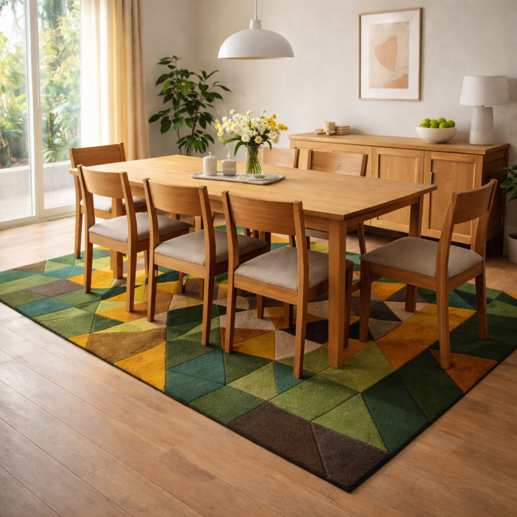 Hand Tufted Green Pattern Rug for living space and Coxy