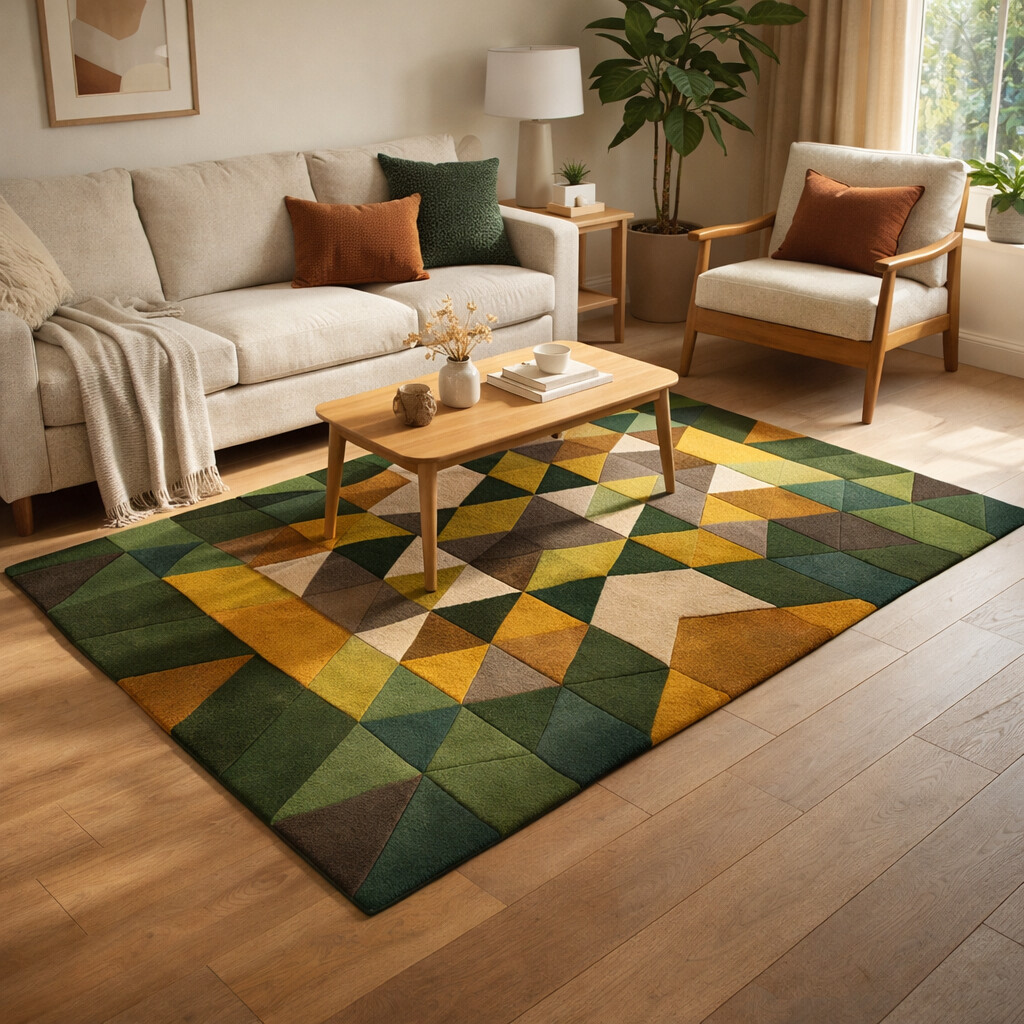 Hand Tufted Green Pattern Rug for living space and Coxy