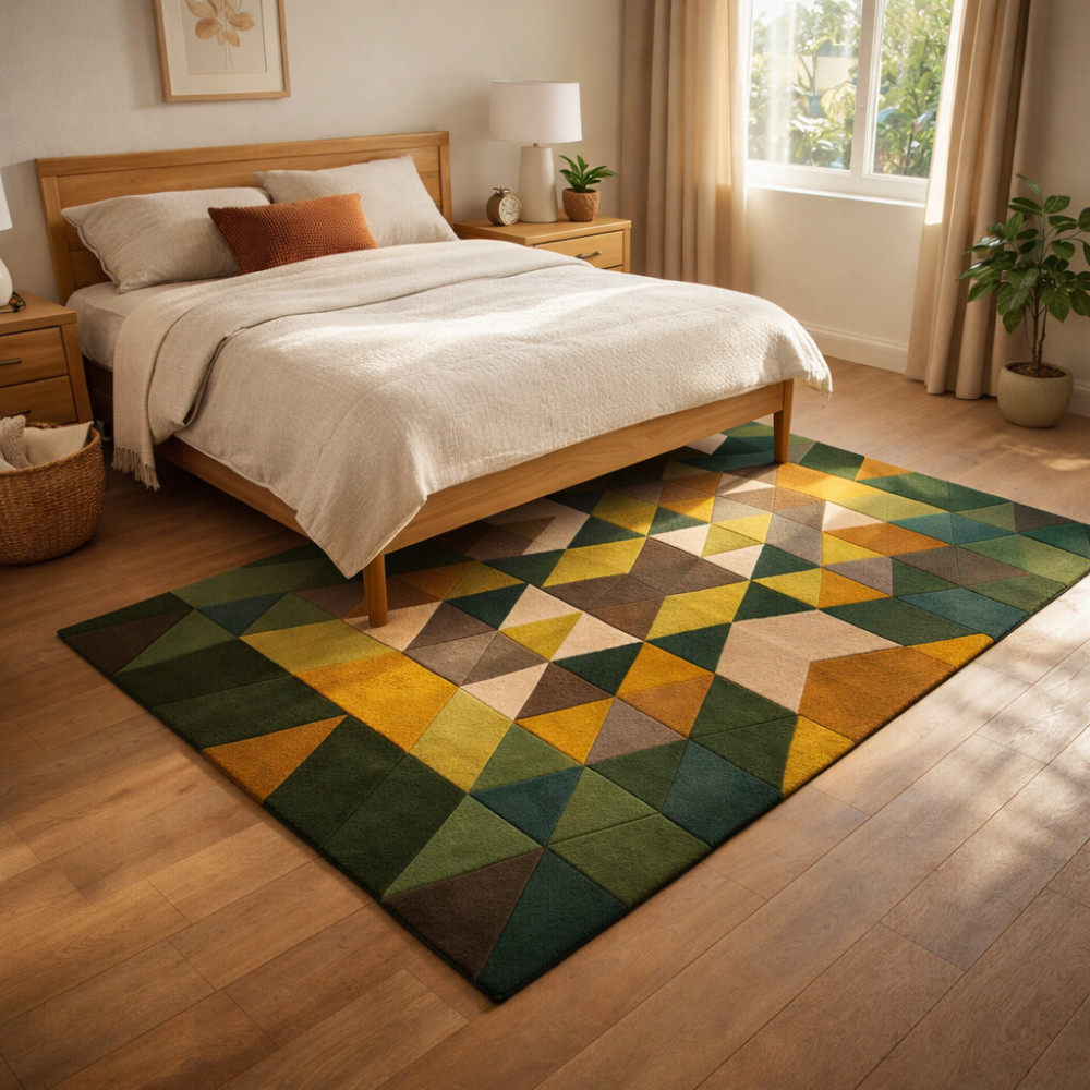 Image of Hand Tufted Green Pattern Rug for living space and Coxy