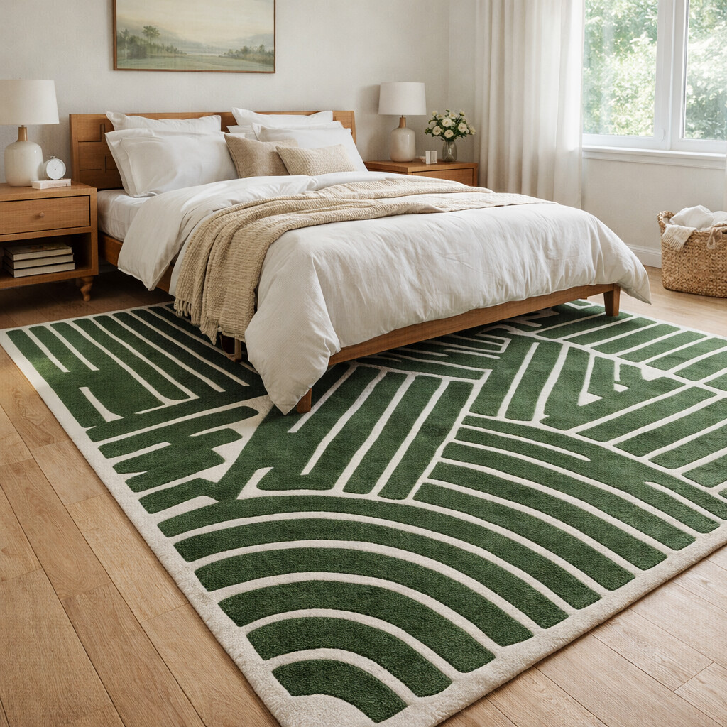 Green Rug Wool Modern Rug 8x10 8x11 9x12 9x13 Hand Tufted Living Room