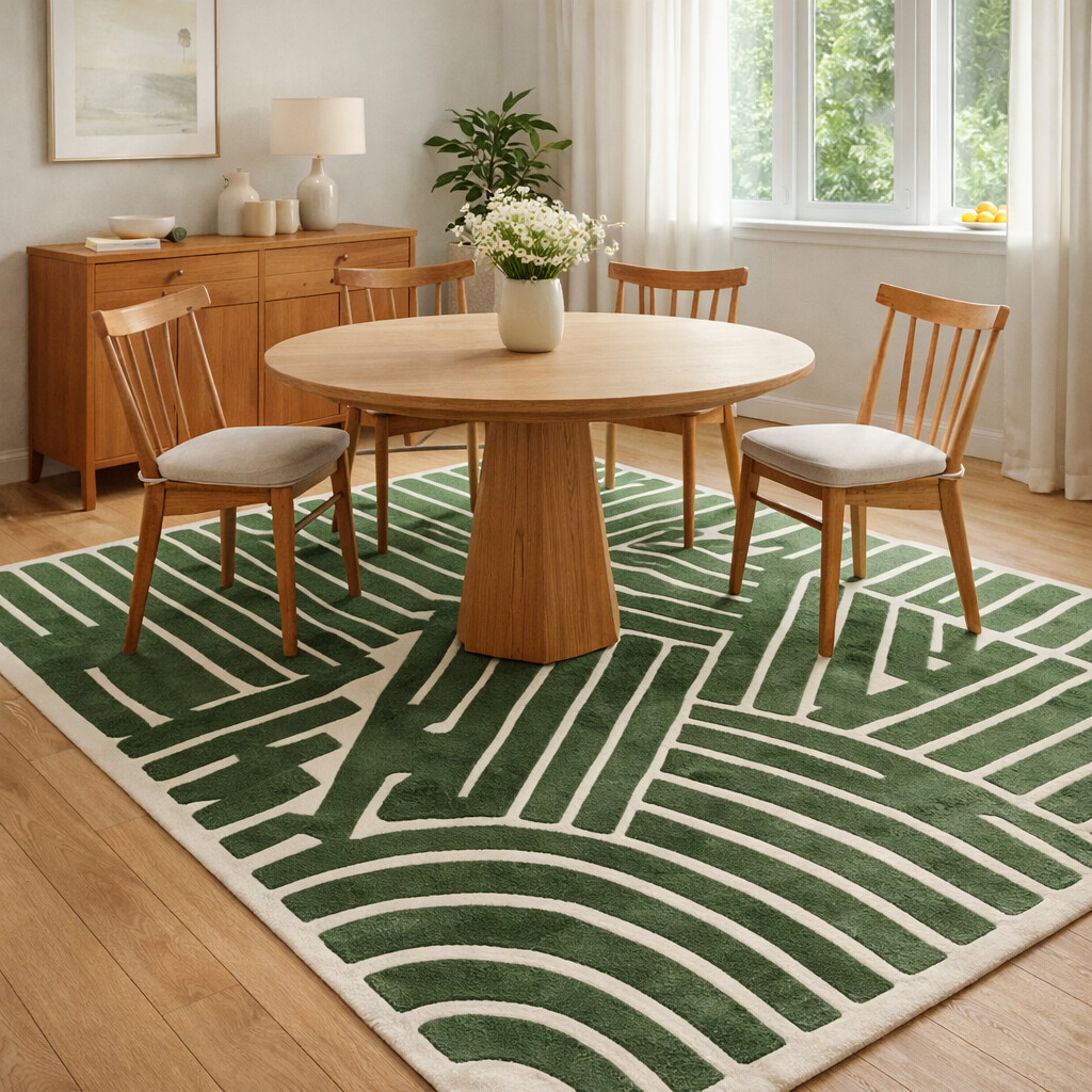 Green Rug Wool Modern Rug 8x10 8x11 9x12 9x13 Hand Tufted Living Room