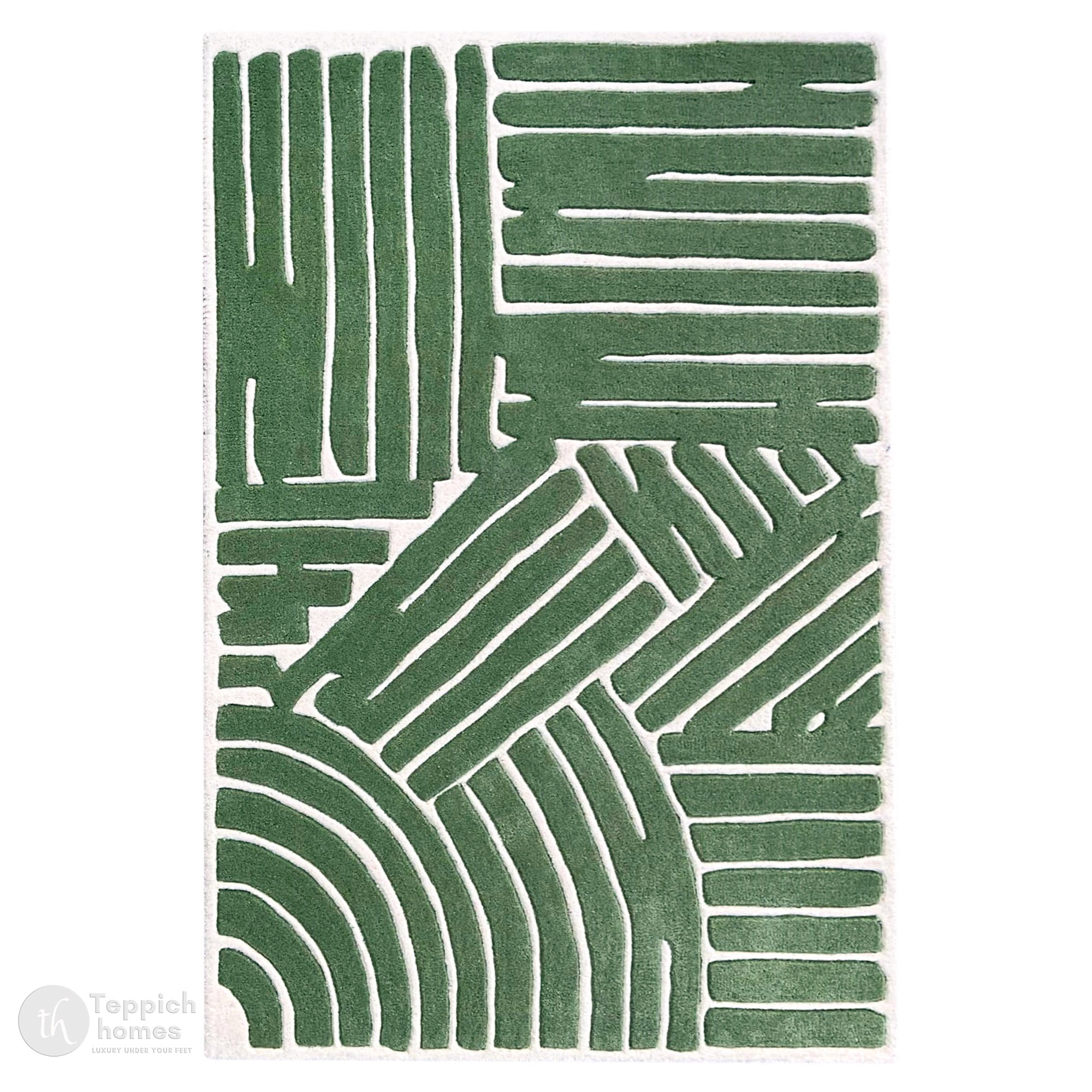 Green Rug Wool Modern Rug 8x10 8x11 9x12 9x13 Hand Tufted Living Room