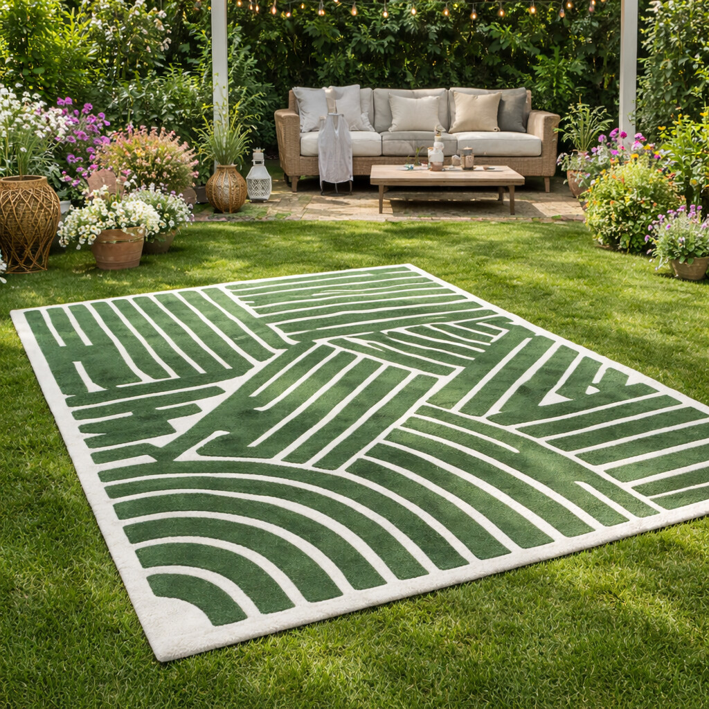 Green Rug Wool Modern Rug 8x10 8x11 9x12 9x13 Hand Tufted Living Room