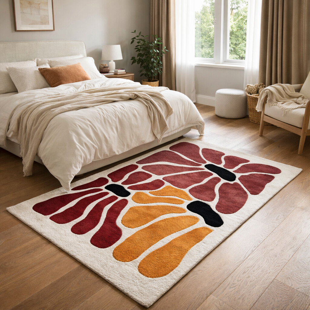 Hand Tufted Flower Wool Rug 5x7 5x8 6x8 6x9 Living Room Bedroom Tufte