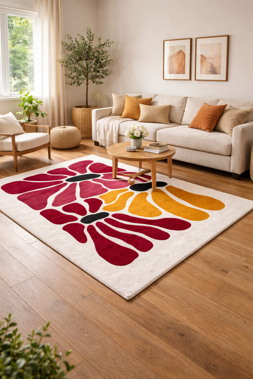 Hand Tufted Flower Wool Rug 5x7 5x8 6x8 6x9 Living Room Bedroom Tufte