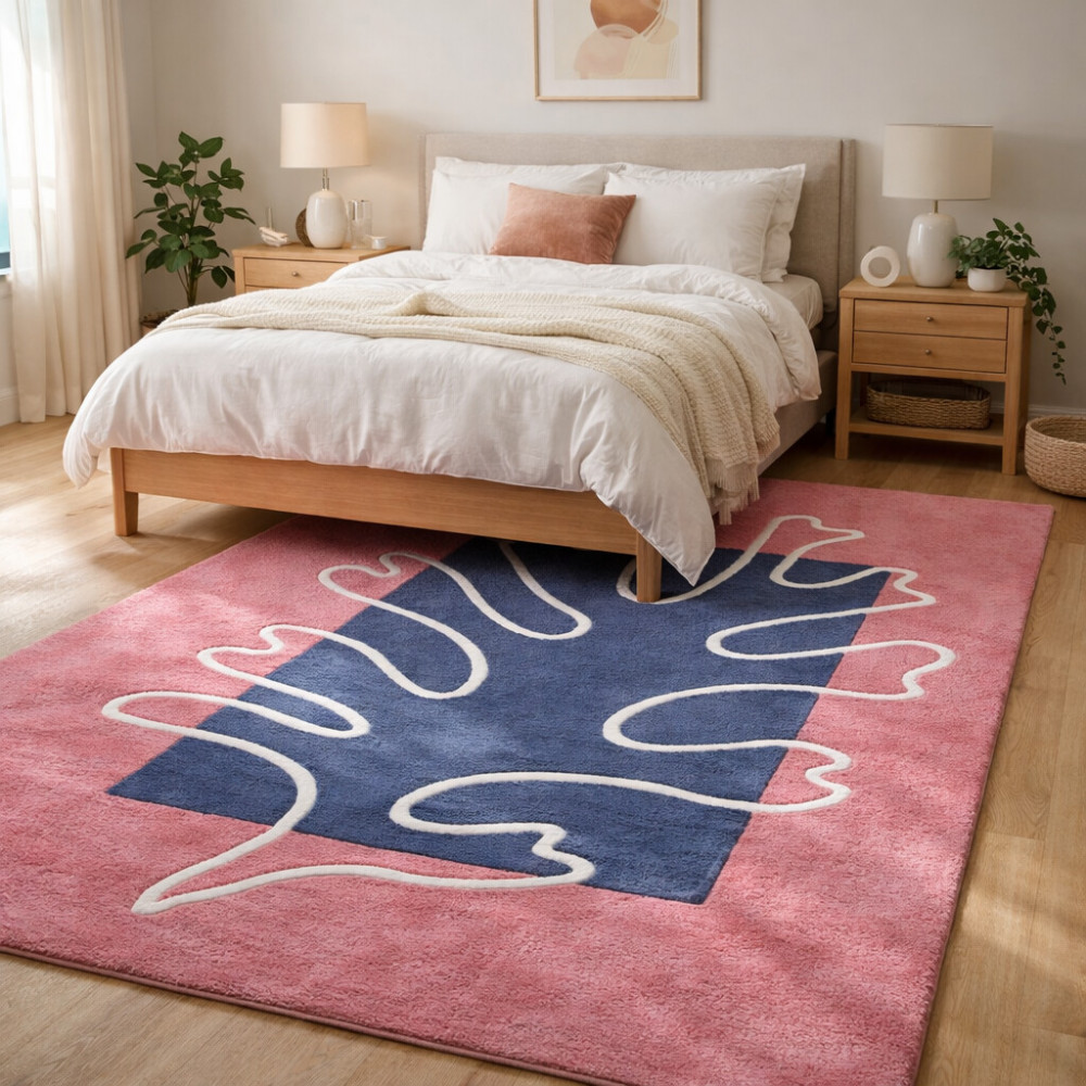 Image of Hand Tufted, Pink Blue Rug, 4x6, 5x7, 5x8, 6x8, Wool Area Rug, Living Room, Bedroom